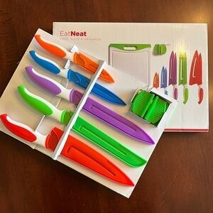 Brand New Colorful 12-Piece Kitchen Stainless Steel Knife Set w/ Cutting Board